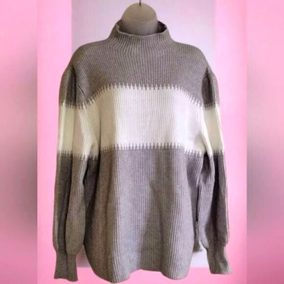 SWEATER  GRAY & WHITE CUSHY KNIT  NEW Large - Picture 5 of 6